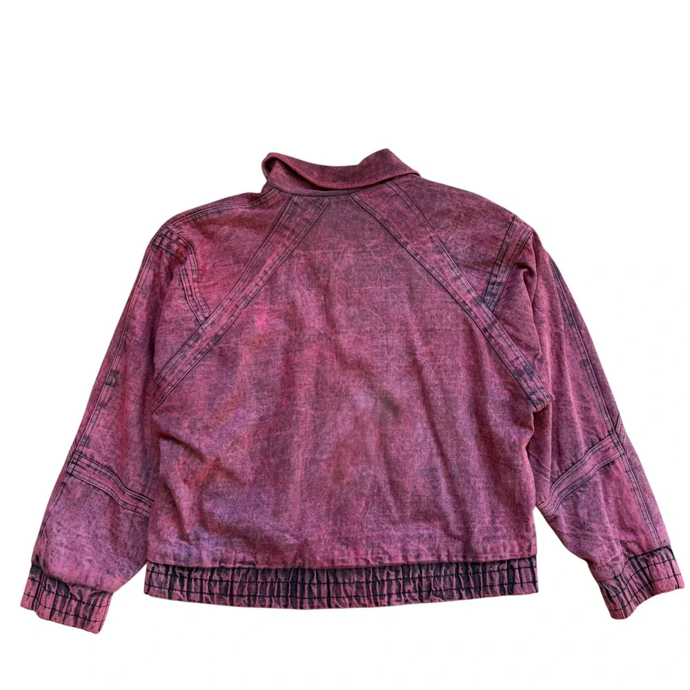Vintage Rainbow West Acid Wash Cotton Bomber Jacket Burgundy Red XL Mens 80s 90s